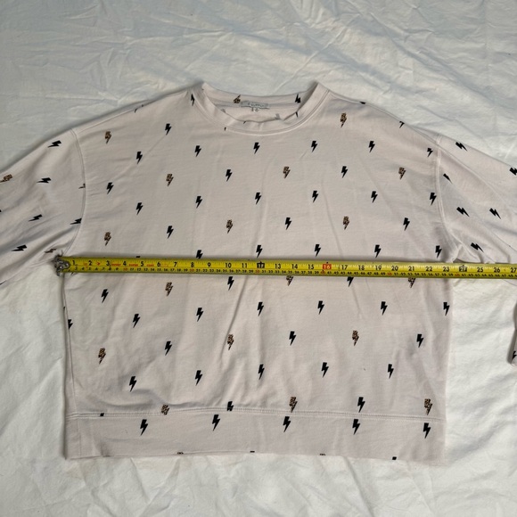 Z Supply Lightning Bolt Sweatshirt Medium White Leopard Accent Relaxed Fit - Picture 9 of 10